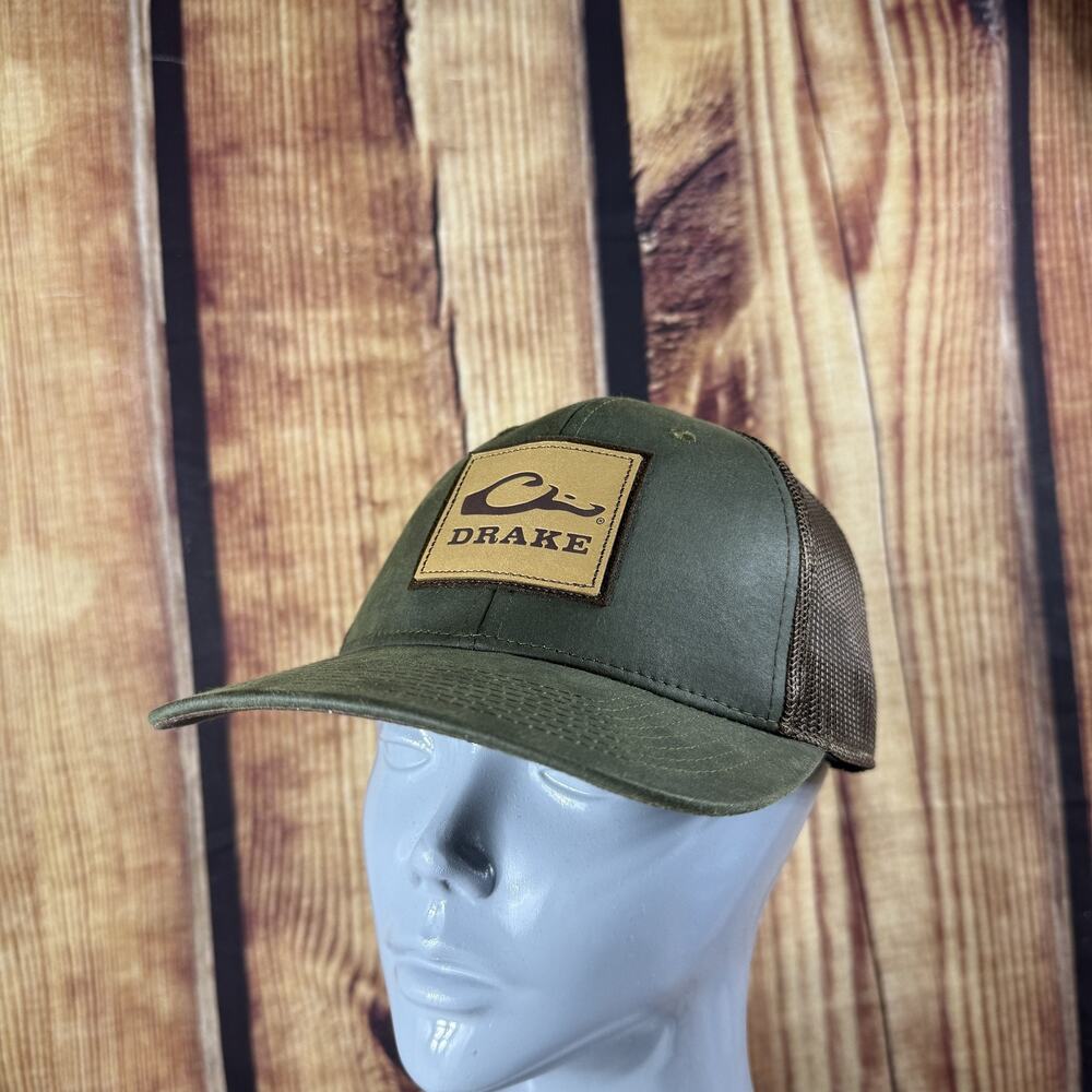 Drake Hat Cap Snap Back Green Brown Mesh Trucker Patch Outdoors Waterfowl Mens